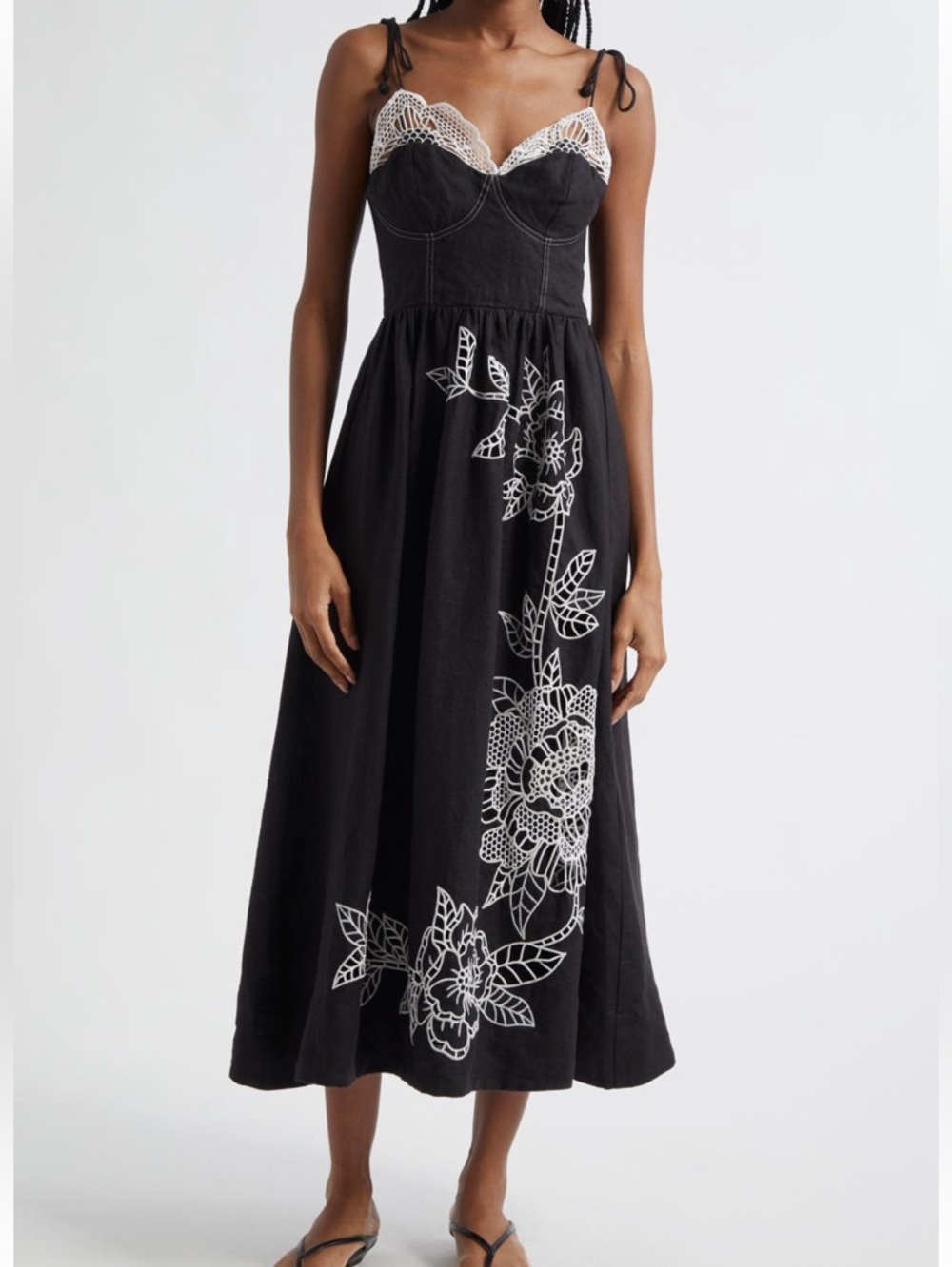 FARM Rio Richelieu Crochet Lace Linen Sundress Size Large NWT